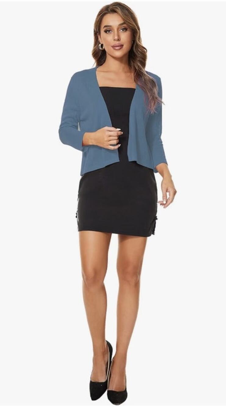 Satuun Women 3/4 sleeve bolero slate blue cropped cardigan shrug light sweater S